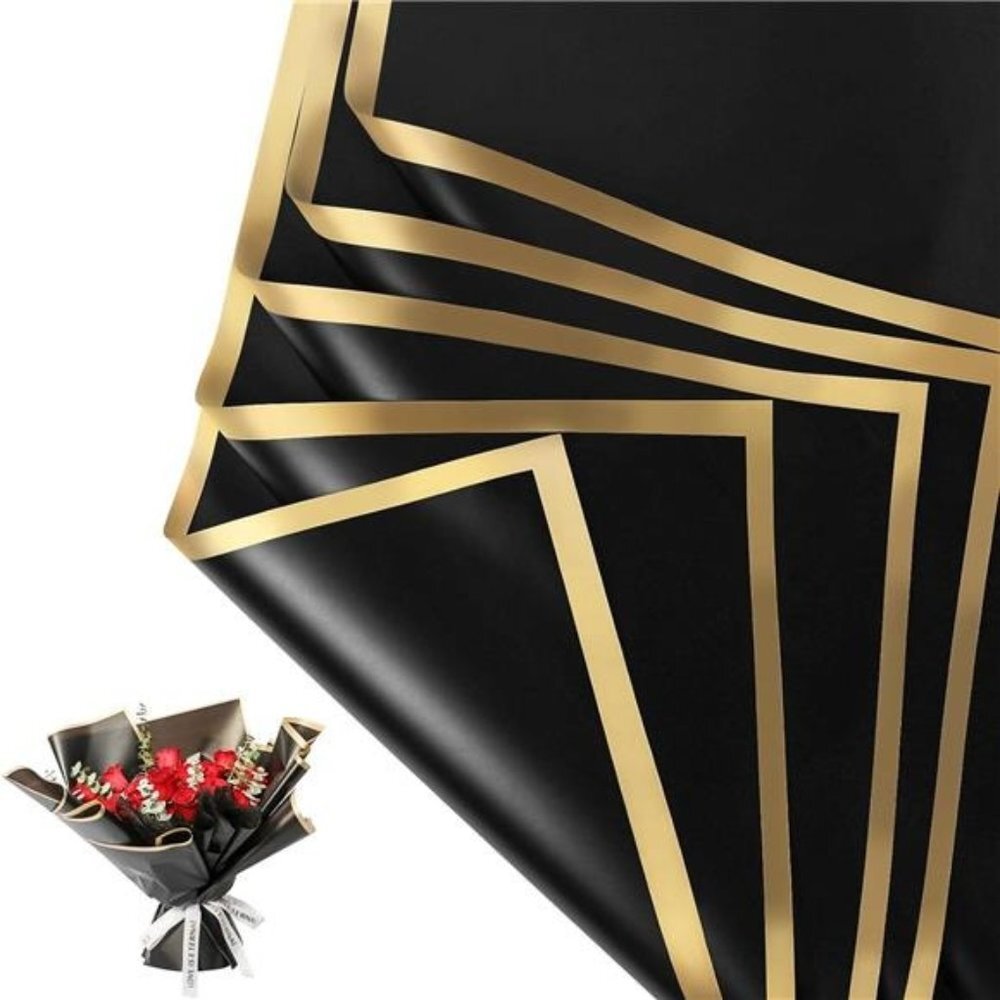 20 Sheets Flower Wrapping Paper - Waterproof Floral Wrapping Paper (Black)
